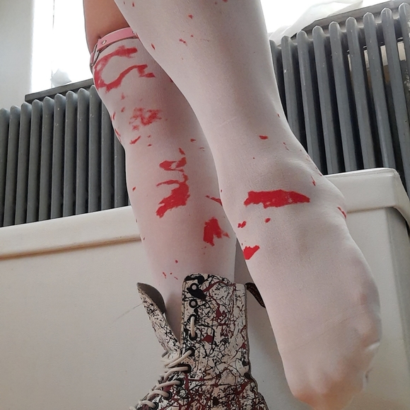 Horror Blood Stain Print White Thigh High Stockings NWOT OSFM - Picture 7 of 16